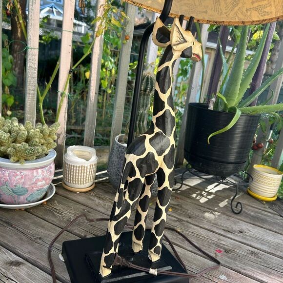Wooden Giraffe Table Desk Lamp Light Vintage Mid-Century Metal Base 33" Tall - Picture 13 of 16